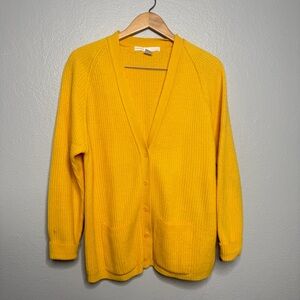 Vintage angora lambs wool Yellow Cardigan Sweater Sz L